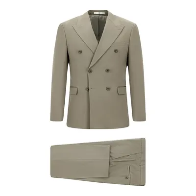 Açık Haki 7 Drop Slim Fit Dar Kesim Pamuklu Lyocell Kruvaze Takım Elbise
