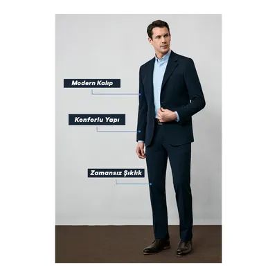 Polo Club Koyu Lacivert 7 Drop Slim Fit Dar Kesim Mevsimlik Takım Elbise