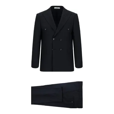 Koyu Lacivert 7 Drop Slim Fit Dar Kesim Desenli Kruvaze Takım Elbise