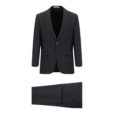 Koyu Füme 4 Drop Relaxed Fit Rahat Kesim Yünlü Desenli Takım Elbise
