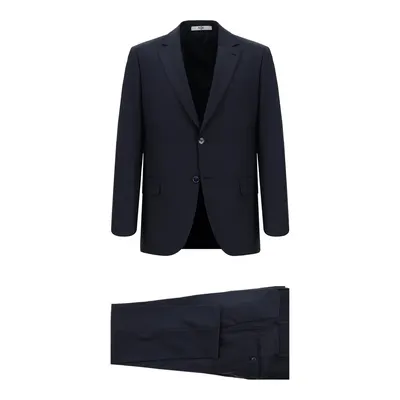Koyu Lacivert 6 Drop Regular Fit Standart Kesim Yünlü Desenli Takım Elbise