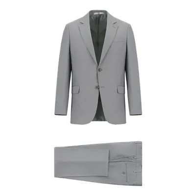 Orta Gri 7 Drop Slim Fit Dar Kesim Desenli Takım Elbise