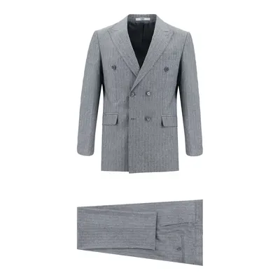Orta Füme 6 Drop Regular Fit Standart Kesim Kruvaze Çizgili Takım Elbise