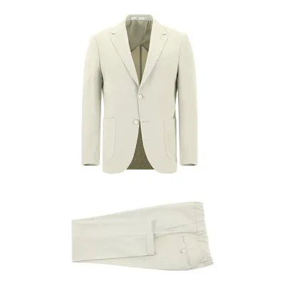 Krem 7 Drop Slim Fit Dar Kesim Çizgili Beli Lastikli İpli Takım Elbise