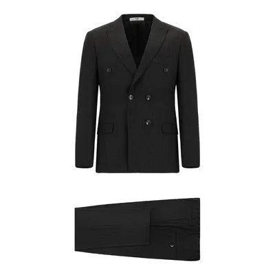 Koyu Füme 7 Drop Super Slim Fit Ekstra Dar Kesim Çizgili Beli Lastikli İpli Kruvaze Takım Elbise
