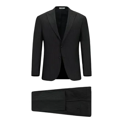 Koyu Füme 7 Drop Slim Fit Dar Kesim Çizgili Takım Elbise