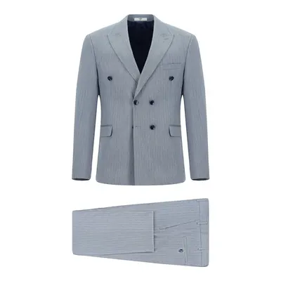 Açık Mavi 7 Drop Slim Fit Dar Kesim Çizgili Kruvaze Takım Elbise