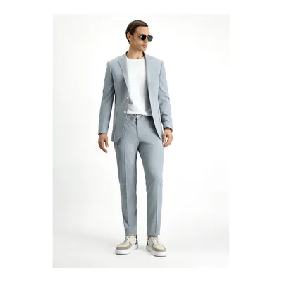 Orta Gri 7 Drop Super Slim Fit Ekstra Dar Kesim Çizgili Beli Lastikli İpli Gofre Takım Elbise