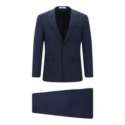 Orta Lacivert 7 Drop Super Slim Fit Ekstra Dar Kesim Çizgili Takım Elbise