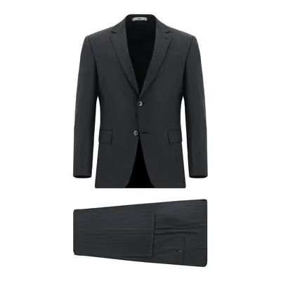Koyu Füme 7 Drop Slim Fit Dar Kesim Yünlü Çizgili Takım Elbise