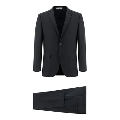 Koyu Lacivert 7 Drop Super Slim Fit Ekstra Dar Kesim Yünlü Çizgili Takım Elbise