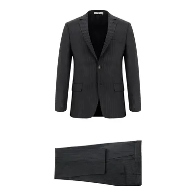 Koyu Füme 7 Drop Super Slim Fit Ekstra Dar Kesim Yünlü Çizgili Takım Elbise