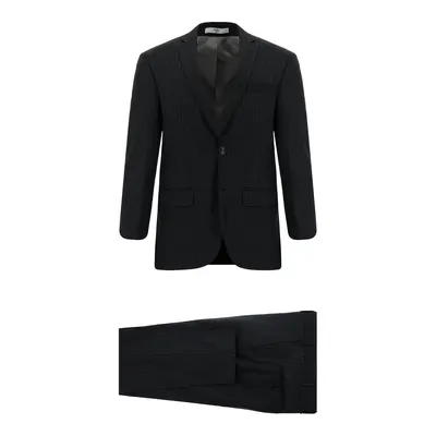 Siyah 7 Drop Super Slim Fit Ekstra Dar Kesim Yünlü Çizgili Takım Elbise