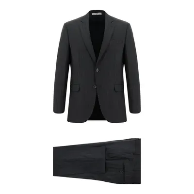 Koyu Füme 7 Drop Slim Fit Dar Kesim Yünlü Çizgili Takım Elbise