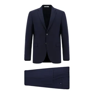 Koyu Lacivert 6 Drop Regular Fit Standart Kesim Yünlü Ekose Takım Elbise