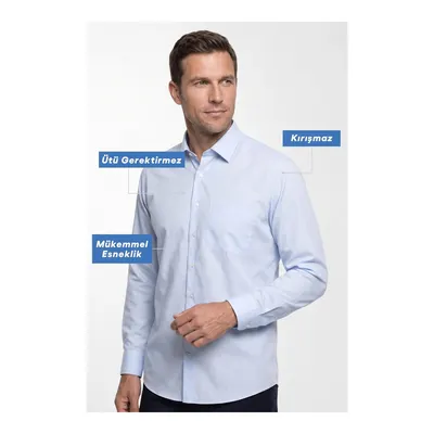 Uçuk Mavi Uzun Kol Regular Fit Klasik Yaka Cepli Pamuklu Non Iron Ütü Gerektirmeyen Gömlek