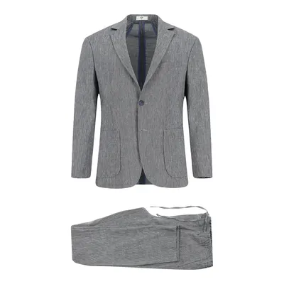 Orta Lacivert 7 Drop Super Slim Fit Ekstra Dar Kesim Keten Karışımlı Beli Lastikli İpli Takım Elbise