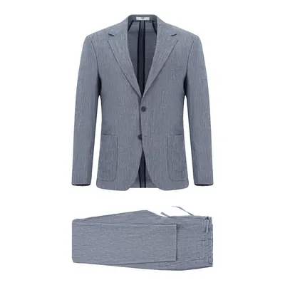 Koyu Mavi 7 Drop Super Slim Fit Ekstra Dar Kesim Keten Karışımlı Beli Lastikli İpli Takım Elbise
