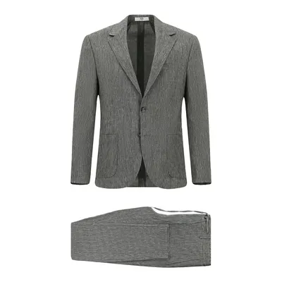 Koyu Antrasit 7 Drop Super Slim Fit Ekstra Dar Kesim Keten Karışımlı Beli Lastikli İpli Takım Elbise