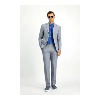 Açık Lacivert 6 Drop Regular Fit Standart Kesim Keten Karışımlı Takım Elbise