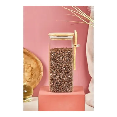 Lora Bianca Kapaklı Ve Kaşıklı Cam Kavanoz/saklama Kabı - 18 Cm Beyaz