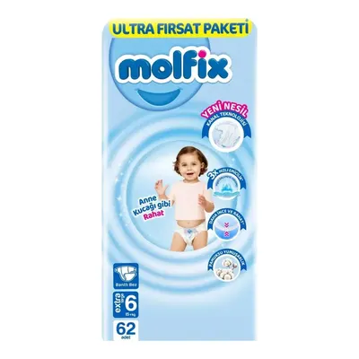 Molfix Bebek Bezi 3D 6 Beden Extra Large 15+ Kg 62li Ultra Paket