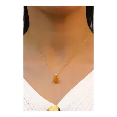 Midyat Nurtaş Gümüş Lotus Çiçeği Sitrin Taşlı Gümüş Kolye