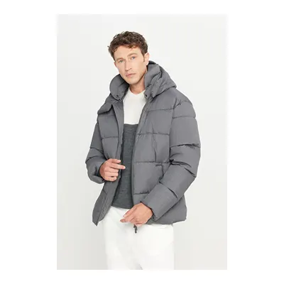 Pamuklu Standart Fit Normal Kesim Kapüşonlu Dik Yaka Yan Cepli Casual Gri Mont