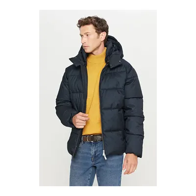 Standart Fit Normal Kesim Kapüşonlu Dik Yaka Yan Cepli Casual Lacivert Mont