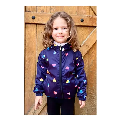Kız Bebek Yağmurluk Renkli Kalp Desenli Lacivert (1 Yaş)
