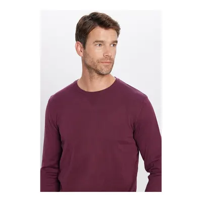 Erkek Standart Fit Normal Kesim Bisiklet Yaka Bordo Triko Kazak