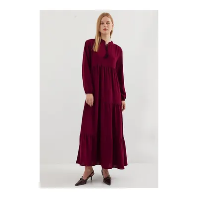 Bigdart 1627 Yaka Bağcıklı Tesettür Elbise - D. Bordo