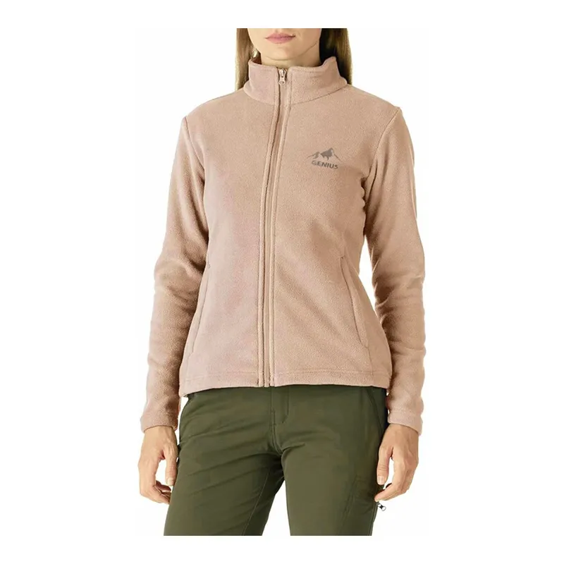 Genius Store Pembe Kadın Tam Fermuarlı Kalın Outdoor Polar Ceket Renkli-tam, görsel 1