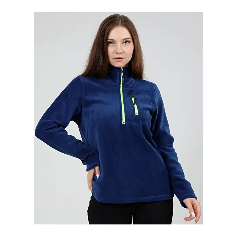 Genius Store İndigo Kadın Polar Yarım Fermuarlı Outdoor Cepli Spor Polar, görsel 1