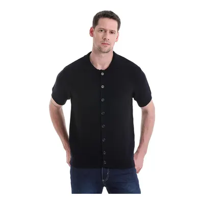 Lacivert Regular Fit Düz Düğmeli Kısa Kollu Triko Hırka
