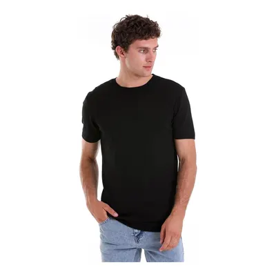 Siyah Regular Fit Düz Bisiklet Yaka Rayon Triko Tişört