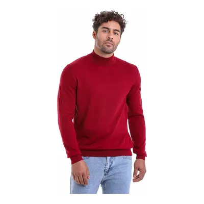 Bordo Regular Fit Düz 100% Pamuk Yarım Balıkçı Yaka Triko Kazak