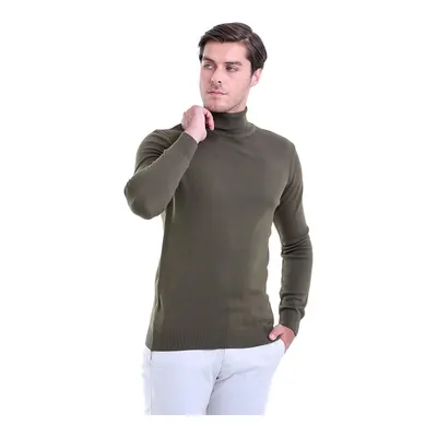 Haki Regular Fit Düz Balıkçı Yaka Triko Kazak