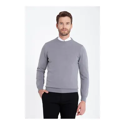 Gri Regular Fit Düz Bisiklet Yaka Triko Kazak