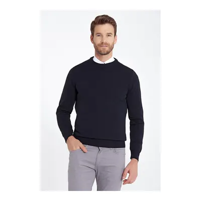 Lacivert Regular Fit Düz Bisiklet Yaka Triko Kazak