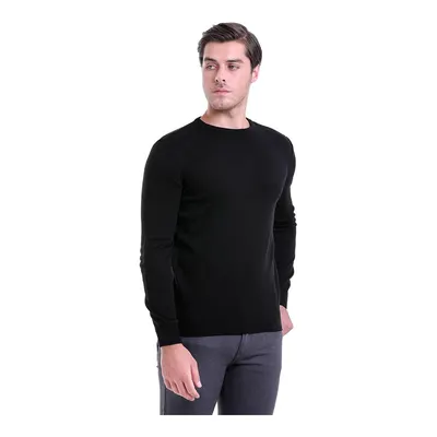 Siyah Regular Fit Düz Bisiklet Yaka Triko Kazak