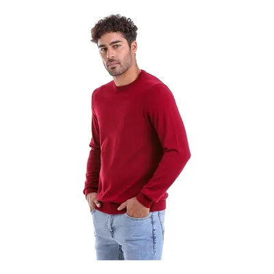 Bordo Regular Fit Düz Bisiklet Yaka 100% Pamuklu Triko Kazak