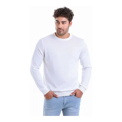 Ekru Regular Fit Düz Bisiklet Yaka 100% Pamuklu Triko Kazak