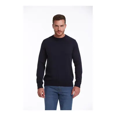 Lacivert Regular Fit Düz Bisiklet Yaka 100% Pamuklu Triko Kazak