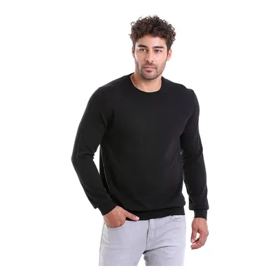 Siyah Regular Fit Düz Bisiklet Yaka 100% Pamuklu Triko Kazak