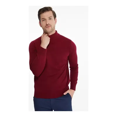 Bordo Regular Fit Düz Yarım Balıkçı Yaka Triko Kazak