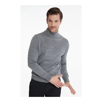 Gri Regular Fit Düz Yarım Balıkçı Yaka Triko Kazak