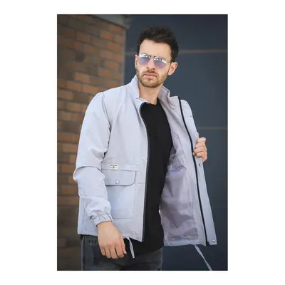 Gri Juan Slim Fit Su İtici Bağcık Detaylı Erkek Mevsimlik Mont Yağmurluk