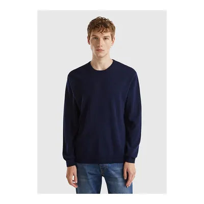 United Colors Of Benetton Erkek Lacivert Bisiklet Yaka %100 Merino Kazak