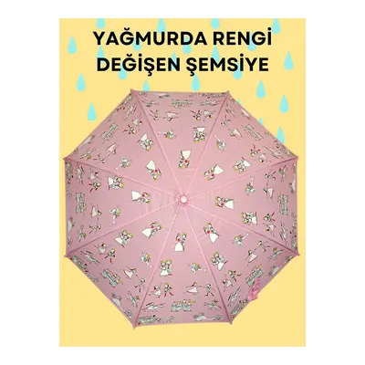 Yağmurda Rengi Değişen Pembe Kız Çocuk Şemsiye